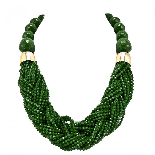 Hunter Green Braided Beads Statement Necklace Set